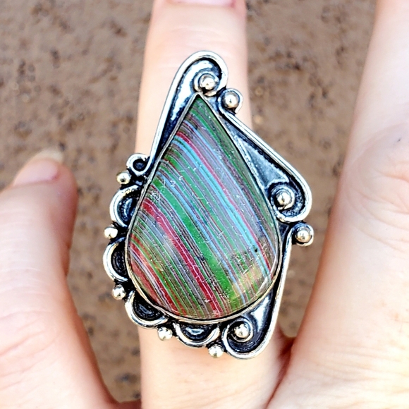 New Oversized Mosaic Jasper 925 Silver Ring. - Picture 8 of 16